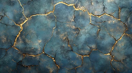 A textured blue and gold rock surface with cracks, suitable for backgrounds or designs. illustration