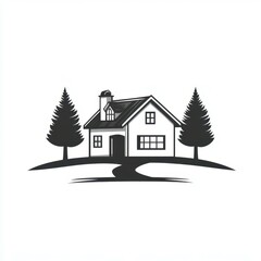 Modern house silhouette surrounded by trees on a hillside during the day