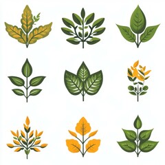 Various leaf designs showcasing natural beauty in a collection of vibrant green and yellow foliage patterns