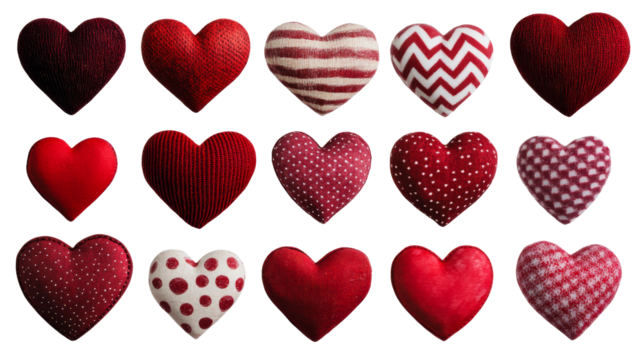 Collection of Heart Decorations for Valentine's Day, cut out transparent