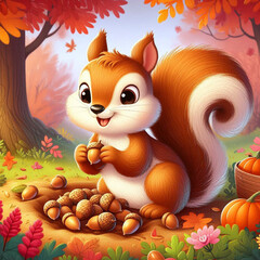 Fototapeta premium squirrel and pumpkin