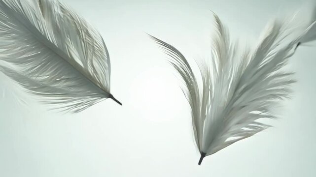 A white feather is shown in the air. There are two other feathers in the air as well