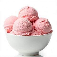 A delightful bowl of pink strawberry ice cream scoops, perfect for a sweet treat.