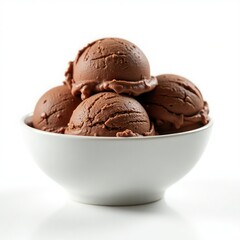 A creamy bowl of indulgent chocolate ice cream, featuring smooth, rich scoops piled high.