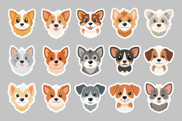 Obraz premium Cute dog face stickers set. Collection of adorable dog faces. Illustration.