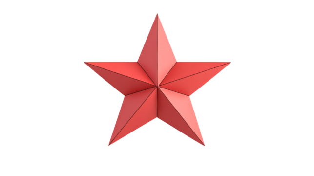 Red, decorative star with five pointed shape, geometric, cut out transparent