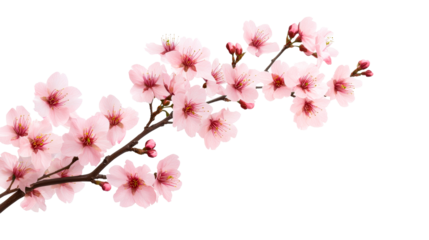 Pink cherry blossom branch, floral springtime decoration, cut out transparent