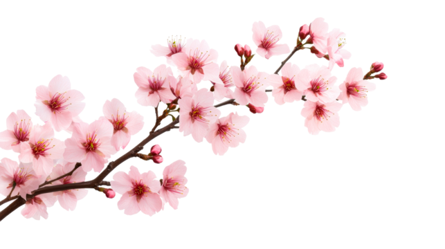 Pink cherry blossom branch, floral springtime decoration, cut out transparent