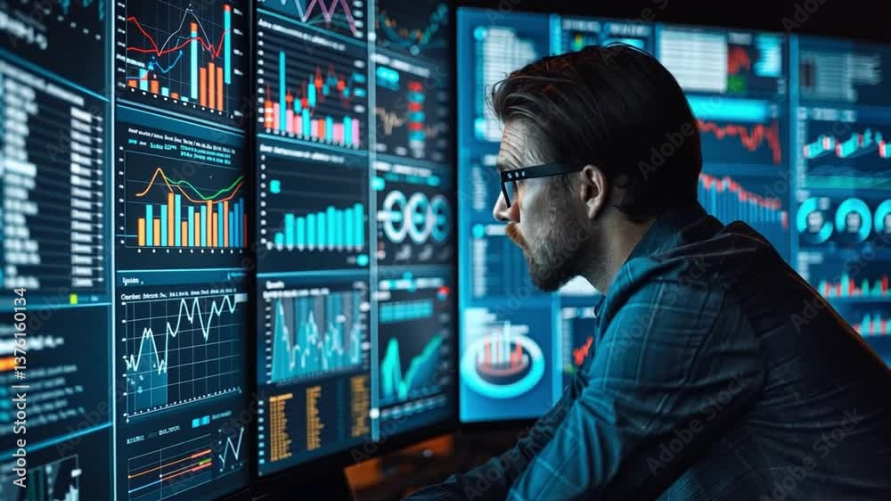 Poster analyzing data for insights in advanced business intelligence platform using visualization tools