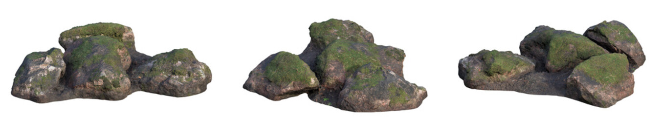 Scattered Forest Boulders – Moss-Covered Natural Rock Formations, 3D PNG
