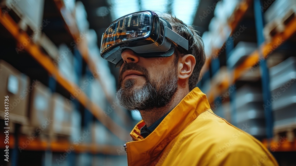 Aufkleber a professional wearing virtual reality goggles engages in advanced logistics management within a bus