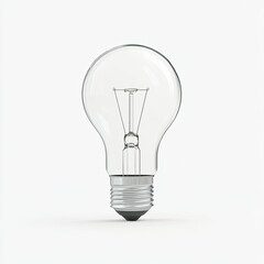 A clear glass lightbulb, a symbol of brilliant ideas and potential, rests on a simple white background, showcasing its elegant design and inner structure.