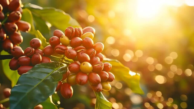 Drink Fragrance Energy, Coffee beans growing in the morning sunlight