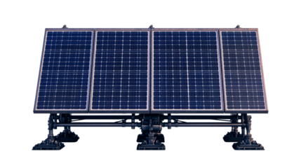 Array of solar panels installed on a support structure, cut out transparent