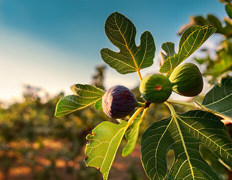 fresh figs growing on a tree in a sunny orchard
