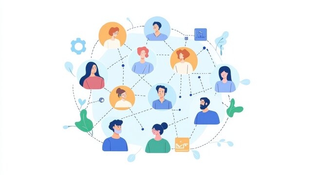social network connection concept, community generativce ai illustration illustration