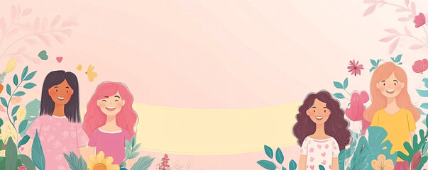 Fototapeta premium International Women's Day with pastel-colored flowers and female symbols