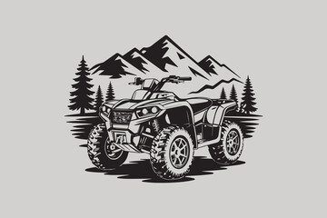 off-road mountain ride Black and White Vector