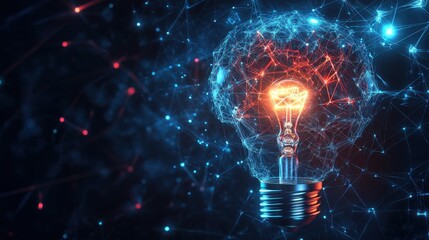 Creative Idea with Brain and Light Bulb Illustration, with Generative AI Technology illustration