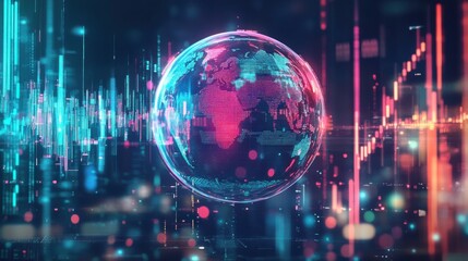 Fototapeta premium liquid sphere represents global economy with vibrant data visuals illustration