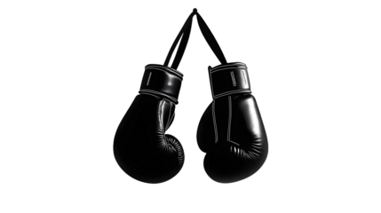 Boxing gloves hanging vector black silhouette icon on a white background.