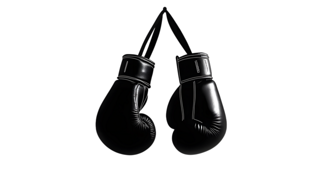 Boxing gloves hanging vector black silhouette icon on a white background.