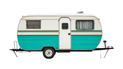 Vintage camper trailer, restored, retro style, holiday travel, isolated, cut out transparent