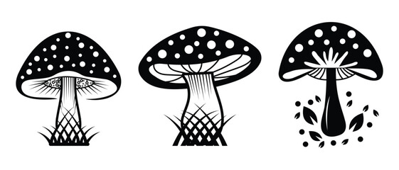 Mushroom vector, icon set. Modern mushrooms, wild forest plants silhouette symbol website logo design. Set of various mushroom icon for nature isolated on white background. Vector illustration. EPS 10