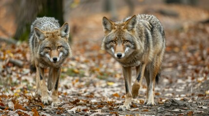 Obraz premium Two animals of the same species walking together in the wild.