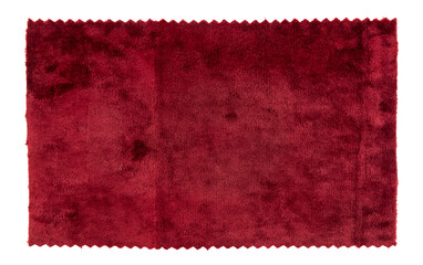 A piece of torn red  fabric on a white background. Textile isolate