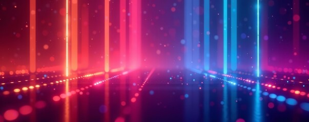 Digital backdrop with colorful gradient bars and abstract light effects, modern, colorful