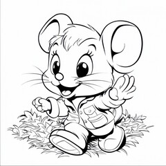 Fototapeta premium Adorable Cartoon Mouse Walking on Grass