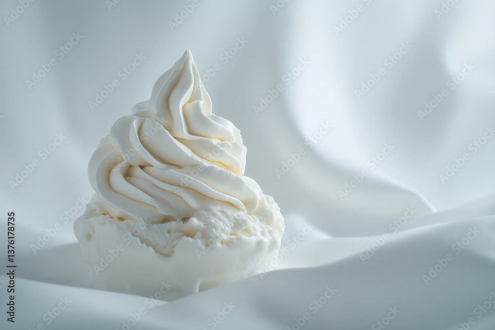 Aufkleber Soft serve ice cream swirls elegantly on a white surface, showcasing its creamy texture and smooth design