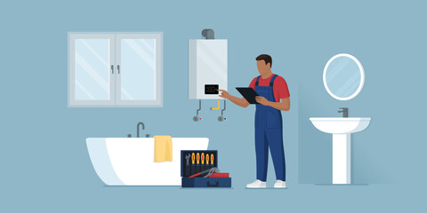 Professional engineer servicing a boiler