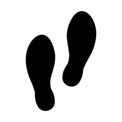 Black and white silhouette of shoe prints symbolizing footsteps or tracks. Black minimalist icon. Vector illustration