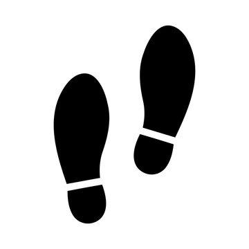 Black and white silhouette of shoe prints symbolizing footsteps or tracks. Black minimalist icon. Vector illustration