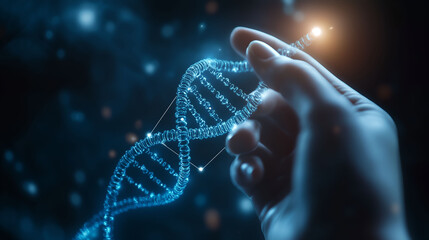 human hand holding a dna molecule
