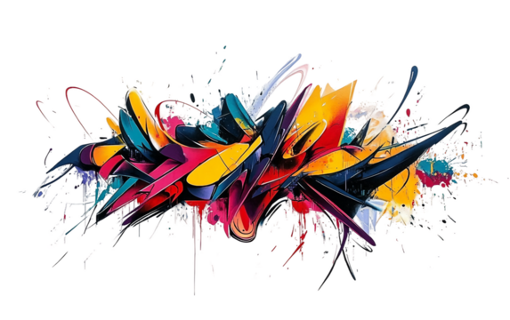 Expressive graffiti piece blending raw street art elements with bold line patterns isolated on white background PNG