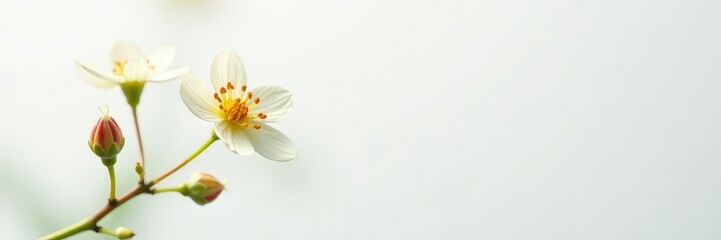 Fototapeta premium A small, delicate plant with intricate details on a white background, closeup, flowers