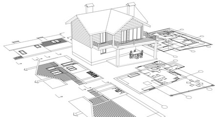 house architectural project sketch 3d illustration	
