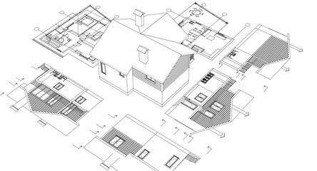 house architectural project sketch 3d illustration	
