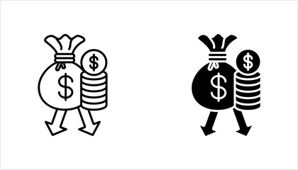 Deflation icon set. Linear style deflation icon. Editable stroke. Vector illustration on white background.