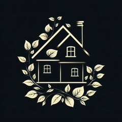 Modern house design with elegant leaves creating a natural frame in a dark background setting
