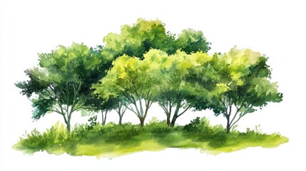 Obraz premium Vector tree top watercolor hand drawn view isolated on white background for landscape plan and architecture layout drawing, elements for environment and garden. Watercolor Landscape. Illustration ill