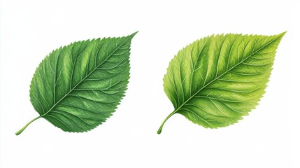 Fototapeta premium Two green leaves are shown side by side on a white background illustration
