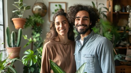 Caucasian and Hispanic couple making eco-friendly lifestyle choices 