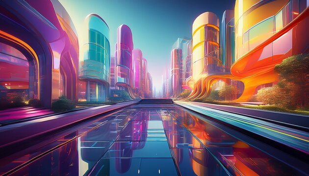 modern technopark with vibrant colorful buildings