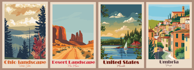 Vintage Travel Poster - Umbria, Perugia, Minnesota, New Mexico Desert, Ohio Landscape, USA