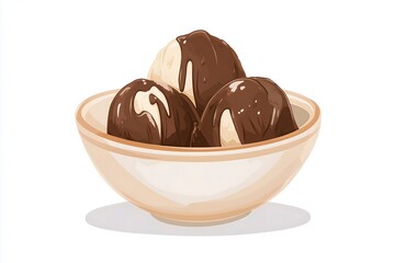 An illustration of a bowl of chocolate and vanilla ice cream isolated on a white background
