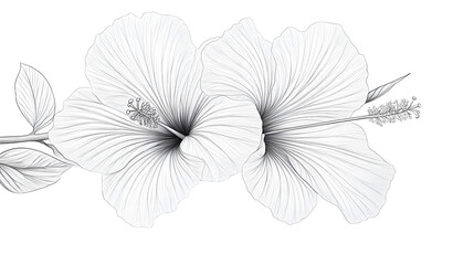 Obraz premium Hibiscus flower outline illustration, Freehand sketching flower, Black and white with line art illustration.